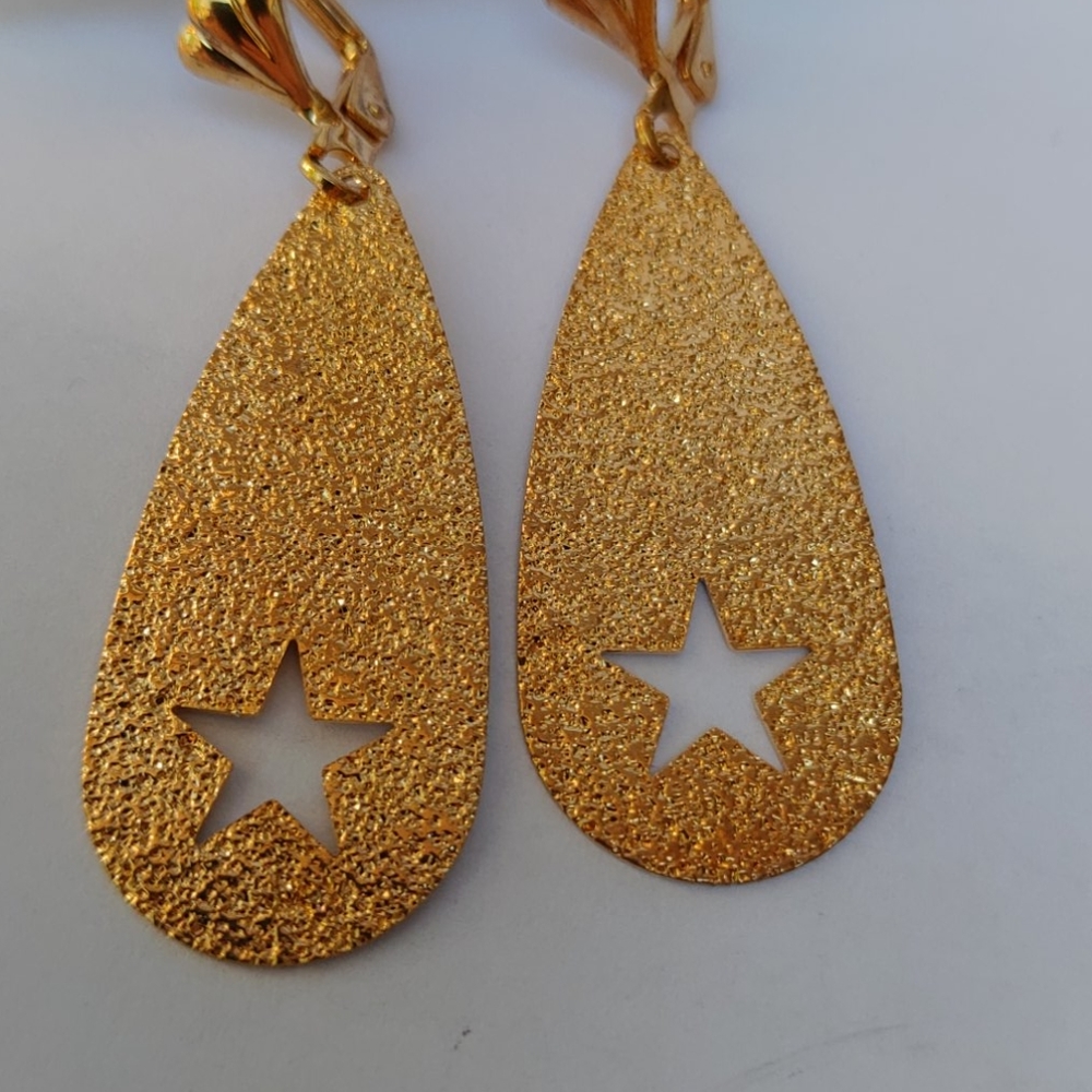 2/$10 or 4/$15 Gold Teardrop Earrings Star Cutout - Picture 2 of 4